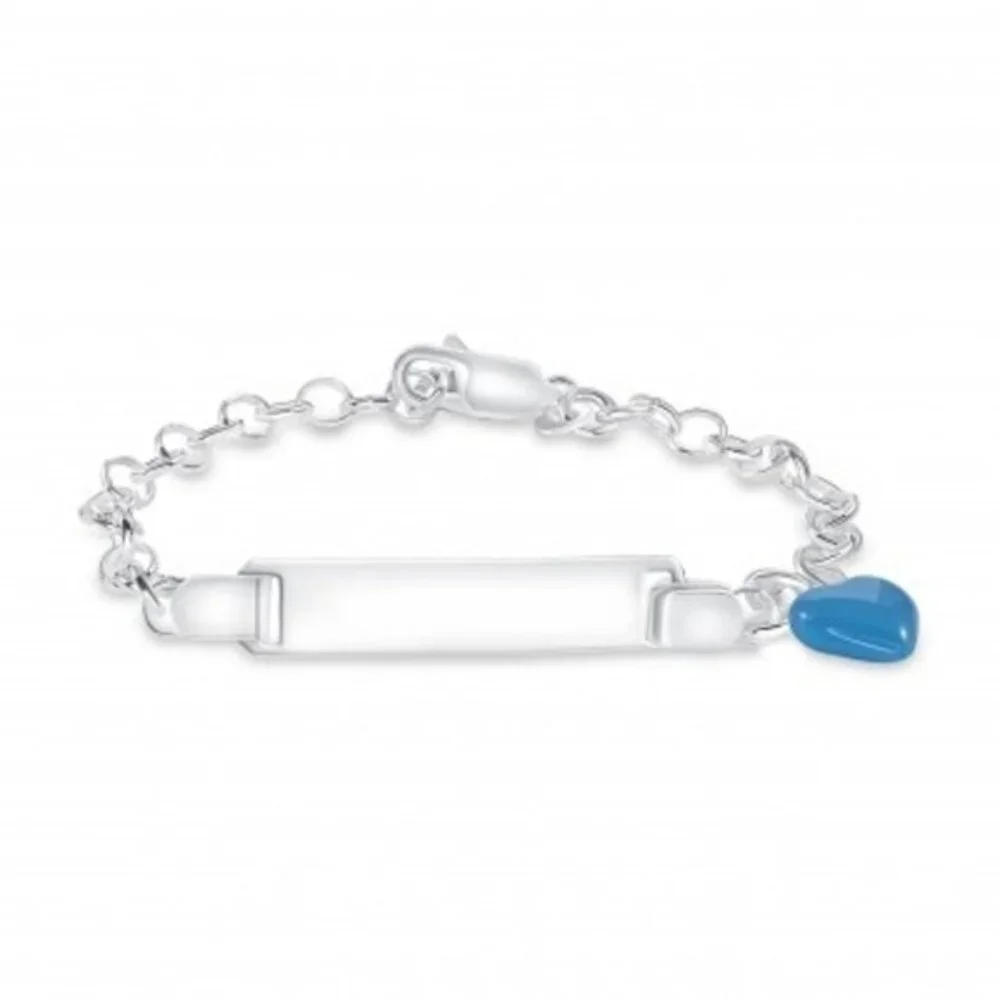 925 SILVER KIDS ID BLUE ENAMEL HEART BRACELET 6.25